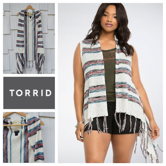 torrid Jackets & Blazers - Torrid Striped Fringe Sweater Knit Vest 5
